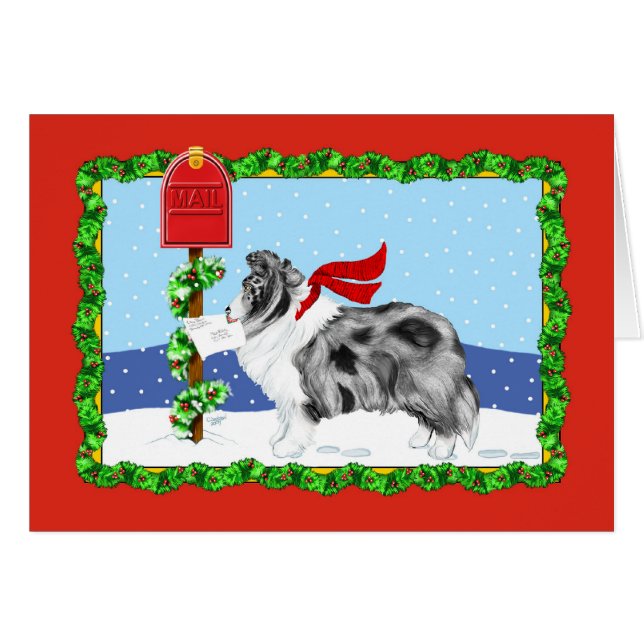 Sheltie Christmas Mail Bi Blue (Front Horizontal)