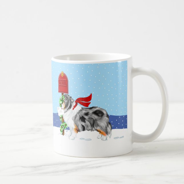 Sheltie Christmas Mail Blue Merle Coffee Mug (Right)