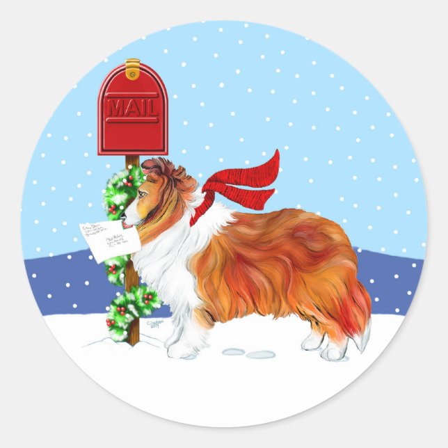 Sheltie Christmas Mail Sable Classic Round Sticker (Front)