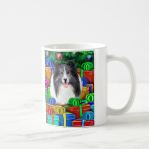 Sheltie Christmas Open Gifts Bi Blue Coffee Mug