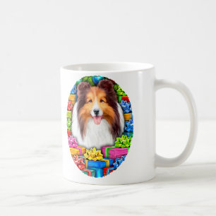 Sheltie Christmas Open Gifts Sable Coffee Mug