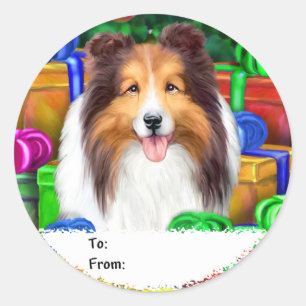 Sheltie Christmas Open Gifts Sable Gift Tags