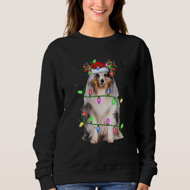 Sheltie Christmas Tree Light Pajama Dog Xmas Sweatshirt (Front)