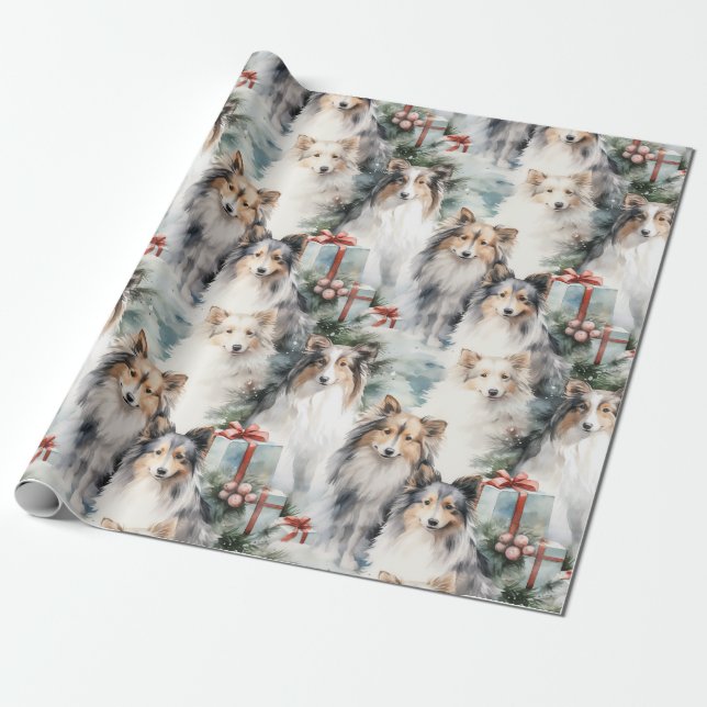 Sheltie Christmas Wrapping Paper (Unrolled)
