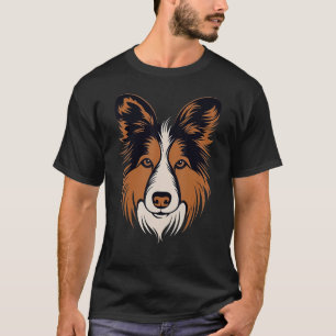Sheltie Cute Shetland Sheepdog Puppy Dog Face Blac T-Shirt