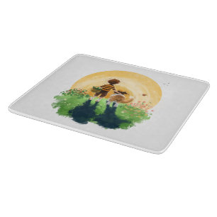 Sheltie Dog and Boy Walk into Sunset Cutting Board