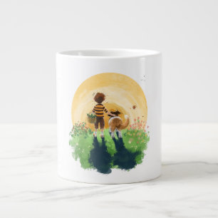 Sheltie Dog and Boy Walk into Sunset Large Coffee Mug
