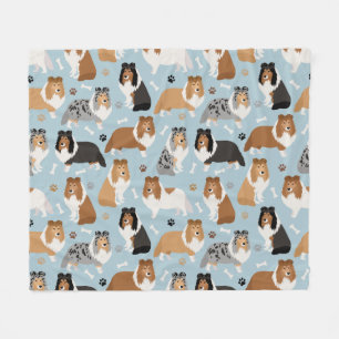 Sheltie Dog Bones and Paws Fleece Blanket