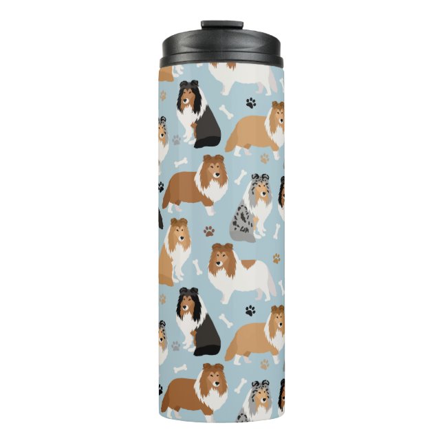 Sheltie Dog Bones and Paws Thermal Tumbler (Front)