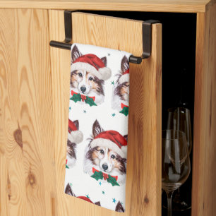 Sheltie Dog Breed Christmas Stars Tea Towel