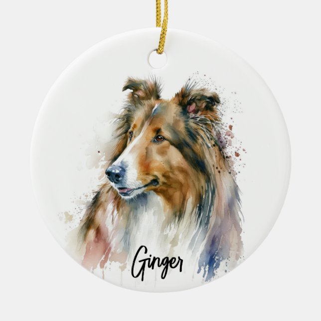 Sheltie Dog Breed Personalised Ceramic Ornament (Front)