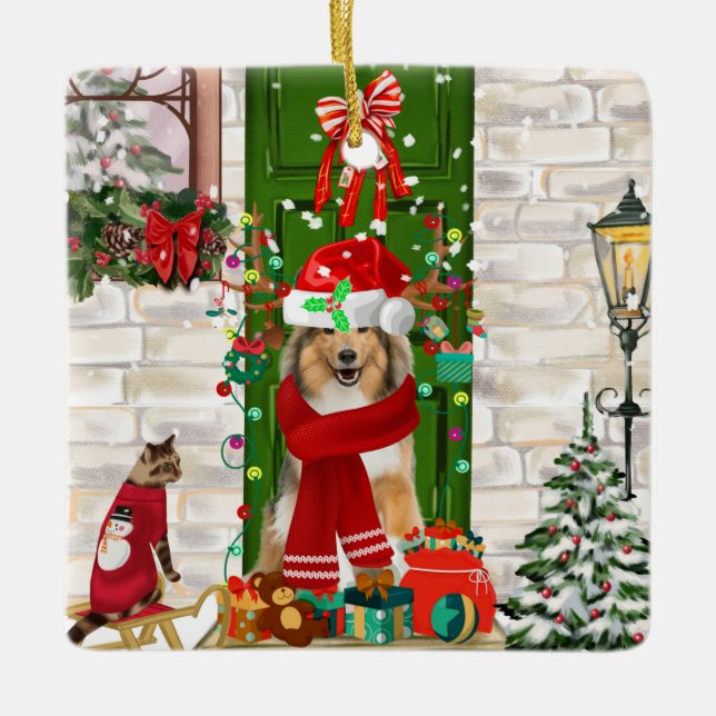 Sheltie Dog Christmas  Ceramic Ornament (Front)