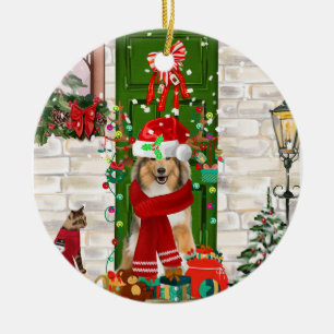 Sheltie Dog Christmas  Ceramic Ornament
