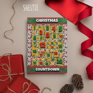 Sheltie Dog Countdown Christmas Advent Calendar Holiday Card