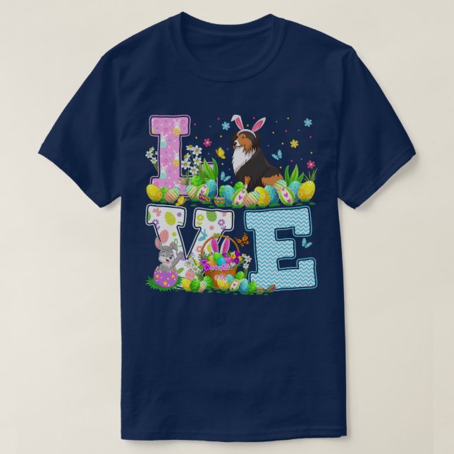 Sheltie Dog Easter Egg Hunt Funny Love Sheltie Eas T-Shirt (Design Front)
