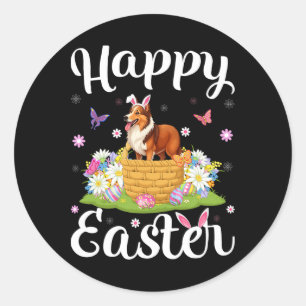 Sheltie Dog Happy Easter Egg Hunt Bunny Ear Easter Classic Round Sticker