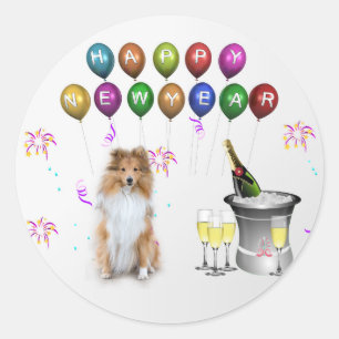 Sheltie Dog Happy New Year Classic Round Sticker