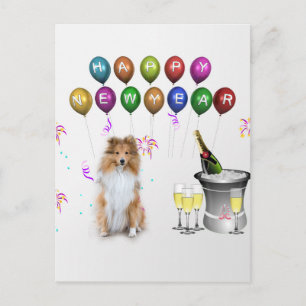 Sheltie Dog Happy New Year Holiday Postcard