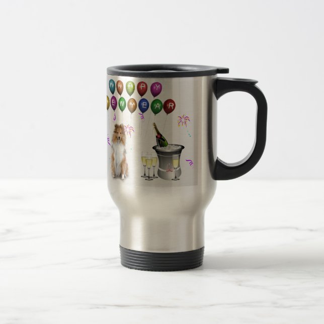 Sheltie Dog Happy New Year Travel Mug (Right)