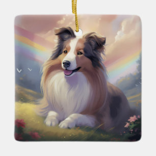Sheltie Dog Memorial Rainbow Bridge Personalised Ceramic Ornament