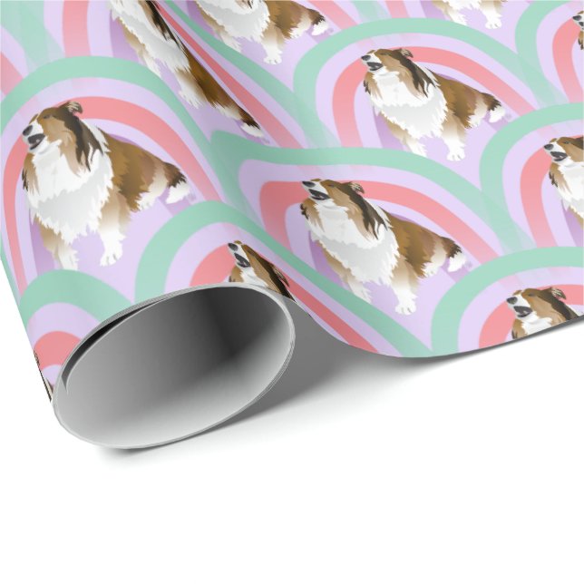 Sheltie Dog Rainbow Purple Birthday Wrapping Paper (Roll Corner)