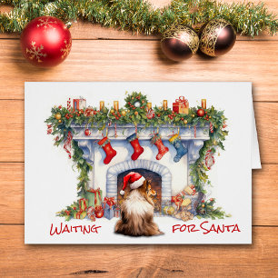 Sheltie Dog Wait for Santa Christmas Fireplace