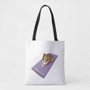 Sheltie doing yoga tote bag