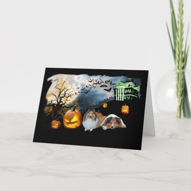 Sheltie Halloween Greeting Card (Front)
