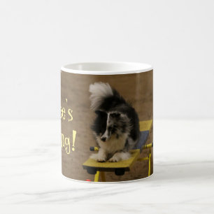 Sheltie Hanging On an Agility Teeter Coffee Mug