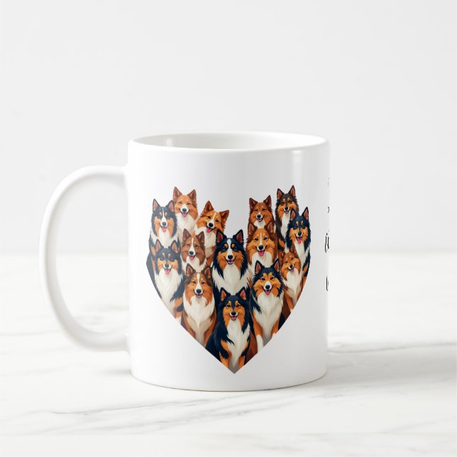 Sheltie Heart Illustration Cute Shetland Sheepdog Coffee Mug (Left)
