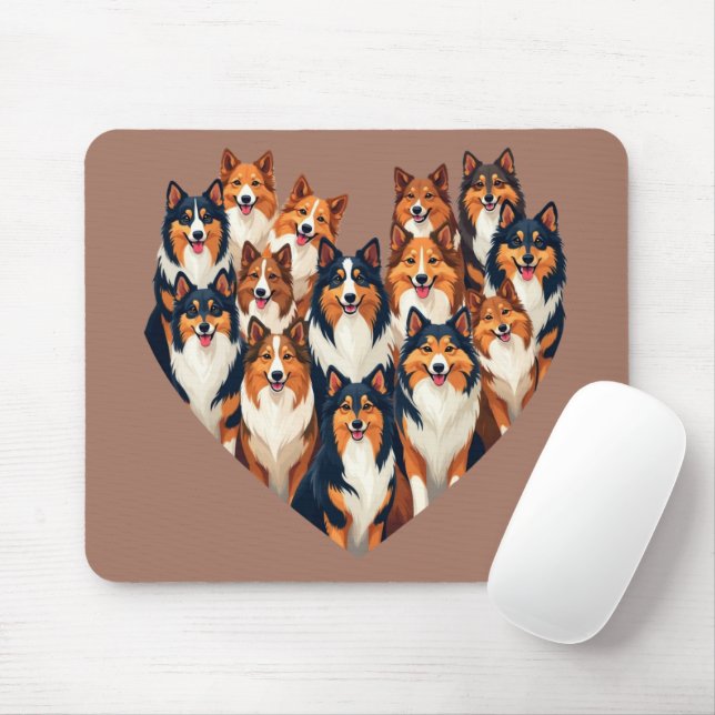 Sheltie Heart Illustration Cute Shetland Sheepdog Mouse Pad (With Mouse)