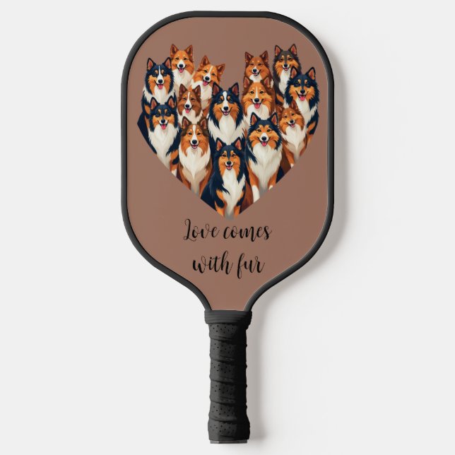 Sheltie Heart Illustration Cute Shetland Sheepdog Pickleball Paddle (Front)