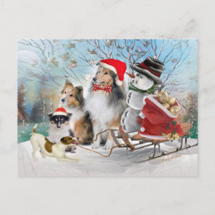 Sheltie, Jack Russell and Snowman Xmas Cards