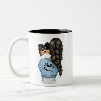 Sheltie Mama Black w Tri-Colour Shetland Sheepdog  Two-Tone Coffee Mug