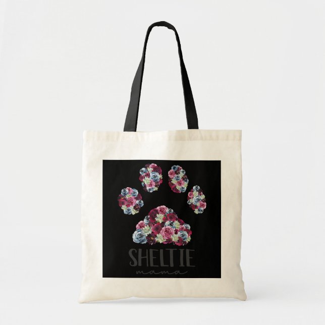 Sheltie Mama Floral Paw Shetland Sheepdog Mom  Tote Bag (Front)
