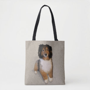 Sheltie mix dog portrait  tote bag