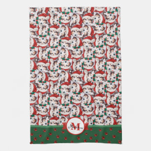 Sheltie Pattern Monogram Christmas Dog Tea Towel