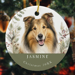 Sheltie Pet Dog Breed Watercolor Christmas Ceramic Ornament