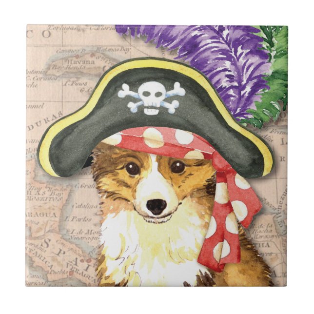 Sheltie Pirate Ceramic Tile (Front)