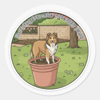 Sheltie potted plant classic round sticker