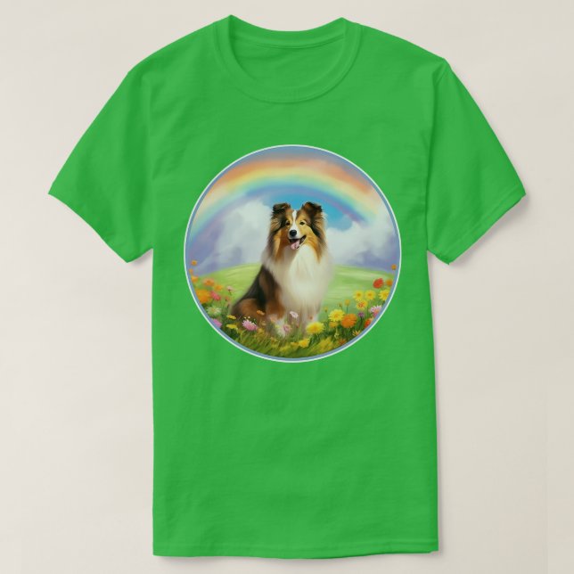 Sheltie Rainbow Bridge Cute Shetland Sheepdog Dog  T-Shirt (Design Front)
