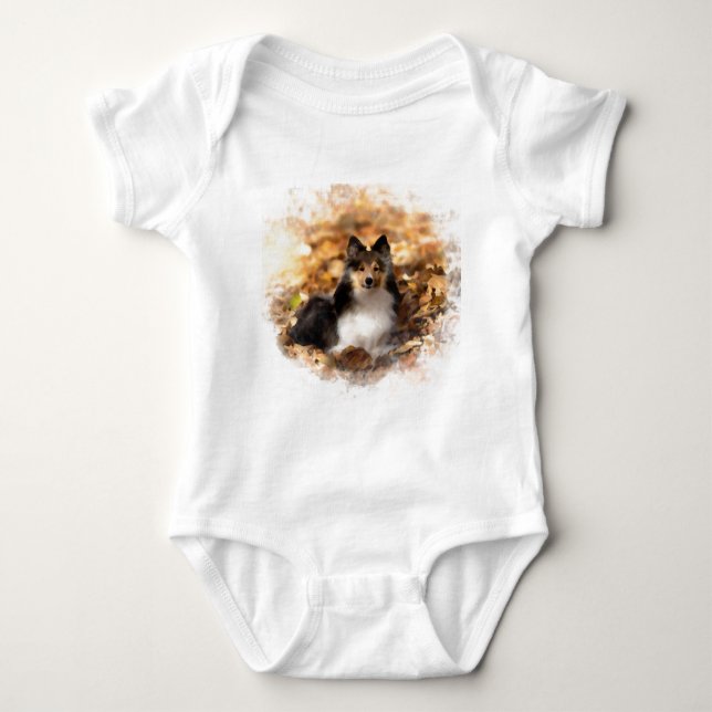 Sheltie Shetland Sheepdog Art Painting Baby Bodysuit (Front)
