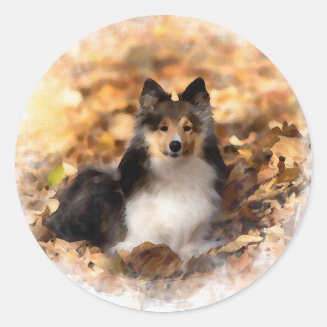 Sheltie Shetland Sheepdog Art Painting Classic Round Sticker (Front)