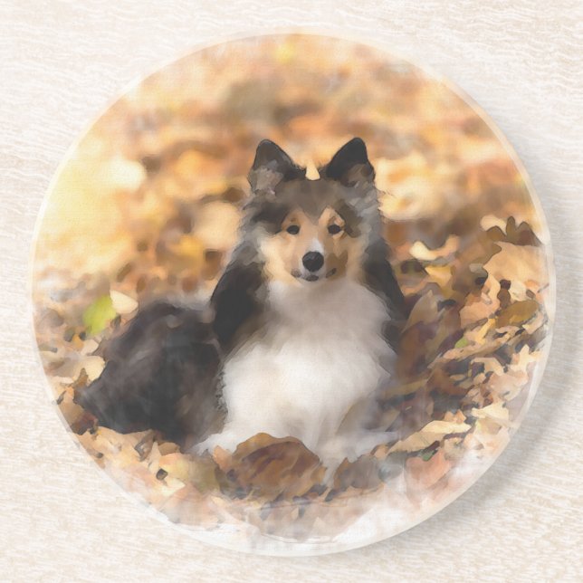 Sheltie Shetland Sheepdog Art Painting Coaster (Front)