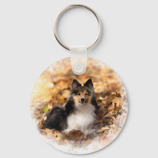 Sheltie Shetland Sheepdog Art Painting Key Ring (Front)