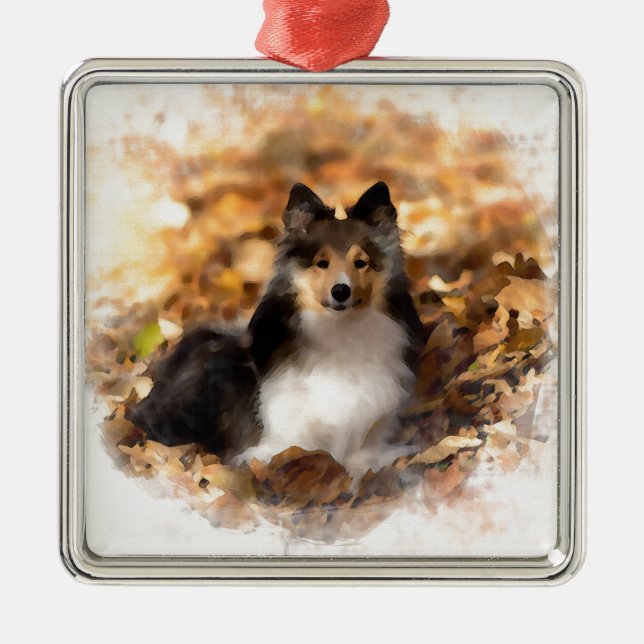 Sheltie Shetland Sheepdog Art Painting Metal Ornament (Front)
