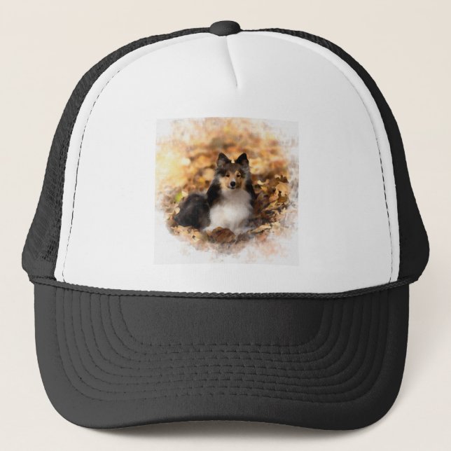 Sheltie Shetland Sheepdog Art Painting Trucker Hat (Front)