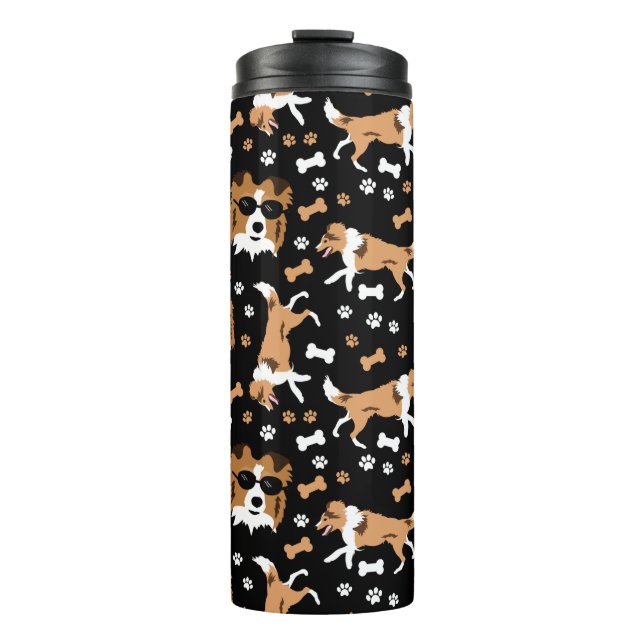 Sheltie Shetland Sheepdog Collie Pattern Pawprint  Thermal Tumbler (Front)