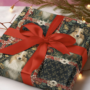 Sheltie Shetland Sheepdog Victorian Floral Wrapping Paper