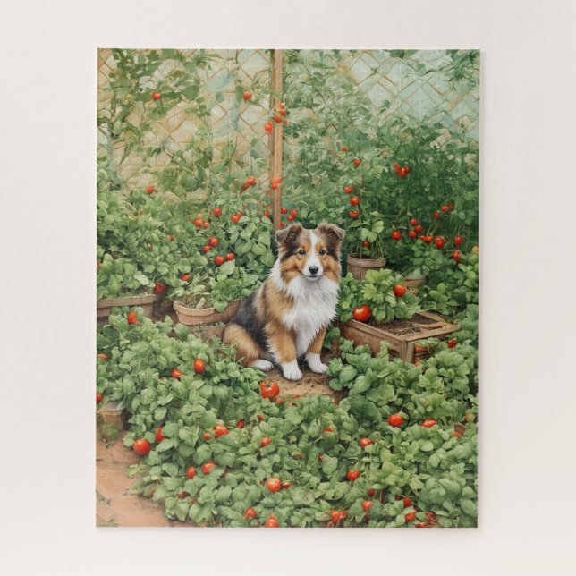 Sheltie Tomato Garden Guardian Jigsaw Puzzle (Vertical)